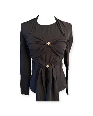 Chanel Black Star Embellished Draped Top